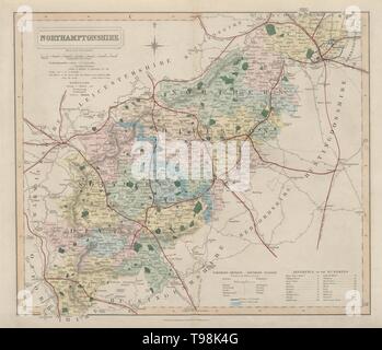 Le Northamptonshire county carte antique par J&C Walker. Chemins & quartiers 1868 Banque D'Images