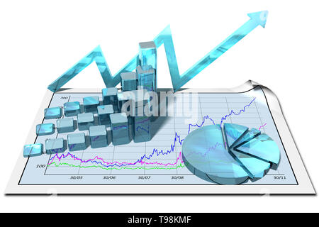 3D illustration. Courbe de croissance financière. Résumé sur fond blanc. Banque D'Images