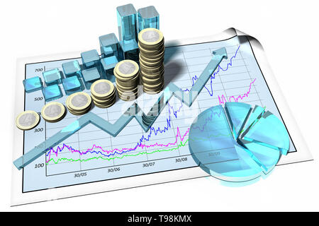 3D illustration. Courbe de croissance financière. Résumé sur fond blanc. Banque D'Images