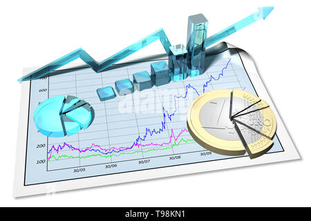 3D illustration. Courbe de croissance financière. Résumé sur fond blanc. Banque D'Images