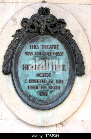 Plaque du patrimoine en commémoration de Herbert Tree à Her Majesty's Theatre, Haymarket, Londres, Angleterre, Royaume-Uni Banque D'Images