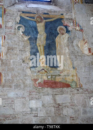 Todi Ombrie Italie. Église de San Fortunato de l'intérieur. Chapelle de Saint François (Cappella di San Francesco), fresque (fragment) au-dessus de l'autel. Cl Banque D'Images