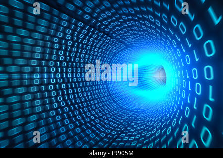 Le rendu 3D tunnel binaire avec fond bleu lumière Banque D'Images