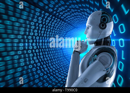 Le rendu 3d intelligence artificielle robot avec tunnel contexte binaire Banque D'Images