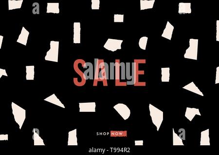 Coupe papier géométrique des formes d'un blanc crème et un exemple de texte en rouge sur fond noir. Moderne et créative, la vente de bannières promotionnelles brochure, newslette Illustration de Vecteur