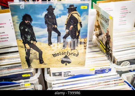 Nadarzyn, Pologne, le 11 mai 2019 sur l'affichage de l'album vinyle de Motorhead à vendre, vinyle, CD, album, Rock, groupe de rock anglais, de la collecte de fond en vinyle Banque D'Images