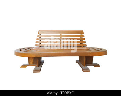 Banc en bois isolé sur fond blanc avec clipping path. banc en bois chaise d'attente pour le train à la gare de chemin de plate-forme, vue avant Banque D'Images