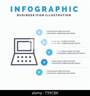 Ordinateur portable, ordinateur, l'icône de la ligne du matériel avec 5 étapes présentation des infographies Background Illustration de Vecteur