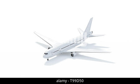 Maquette avion blanc vierge debout, vue latérale isolée, rendu 3D. Transport de l'air clair Clair maquette projetée modèle. Modèle de l'aérobus avia vide fo Banque D'Images