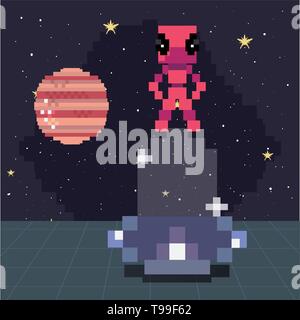 L'espace ufo invader jeu vidéo pixel retro vector illustration Illustration de Vecteur