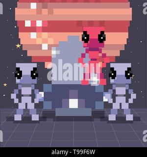 L'espace ufo invader jeu vidéo pixel retro vector illustration Illustration de Vecteur