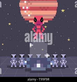 L'espace ufo invader jeu vidéo pixel retro vector illustration Illustration de Vecteur