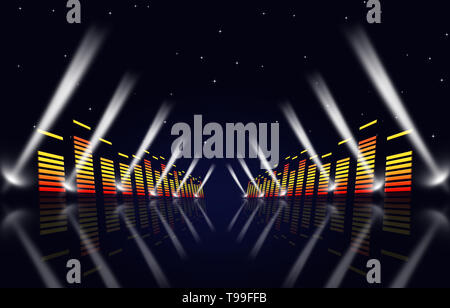Arrière-plan de la musique multicolore avec égaliseur et projecteurs pour événements fame Banque D'Images