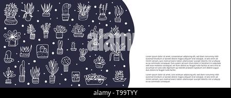 Modèle de page avec les succulentes dans doodle style. Ensemble de plantes d'intérieur. Affiches, bannières, cartes de vœux, d'imprimer les éléments bloqués. Application couleurs illustratio Illustration de Vecteur
