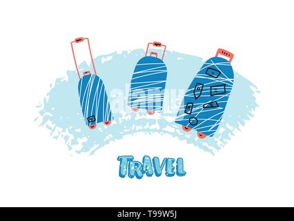 En cas de bagages télévision style. Hand drawn vector voyage sac isolé sur fond blanc. Illustration couleur. Illustration de Vecteur