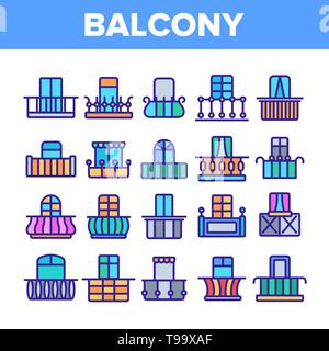 Chambre Balcon formes vecteur linéaire Icons Set. Balcon à la mode Fine Ligne Symboles Contour Pack. L'Architecture Moderne Collection de pictogrammes. Luxurious Illustration de Vecteur