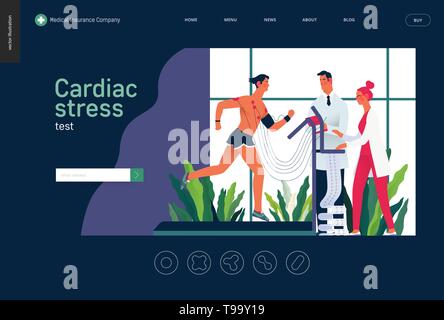 Des tests médicaux - modèle de test de stress cardiaque -télévision moderne concept vector illustration numérique Procédure de test de stress -patient avec capteurs sur treadm Illustration de Vecteur