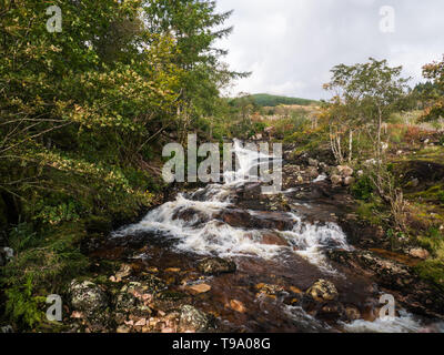 Chute d'eau sur un petit ruisseau qui coule dans la rivière Etive dans Glen Coe dans les Highlands d'Ecosse Banque D'Images