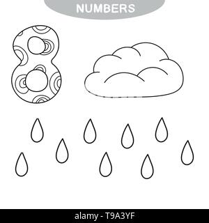 Jeu éducatif - l'apprentissage des chiffres. Numéro huit. Livre de coloriage pour les enfants d'âge préscolaire Illustration de Vecteur