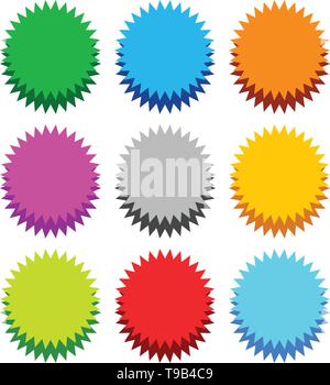 Insigne / starburst sunburst avec ombre en 9 couleur Illustration de Vecteur