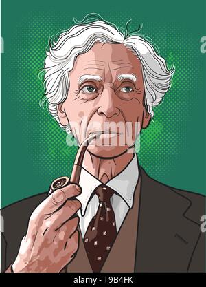 Bertrand Arthur William Russell, était un philosophe, logicien et mathématicien, historien, écrivain, essayiste, critique social, activiste politique. Illustration de Vecteur