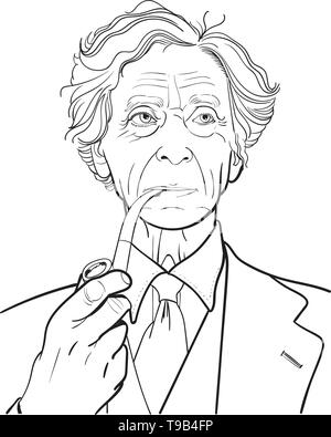 Bertrand Arthur William Russell, était un philosophe, logicien et mathématicien, historien, écrivain, essayiste, critique social, activiste politique. Illustration de Vecteur