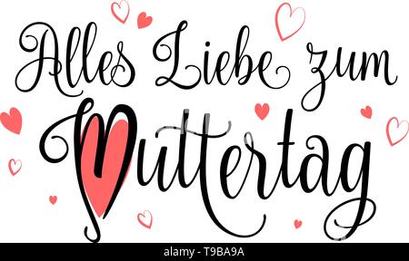 L'allemand heureux le jour de mères typographie manuscrite avec texte calligraphie et les cœurs Illustration de Vecteur