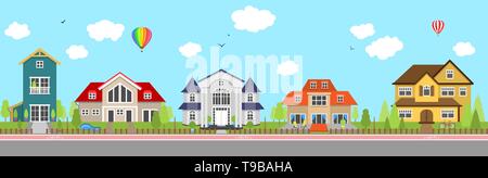 Rangée de maisons colorées différentes House home exterior Illustration de Vecteur