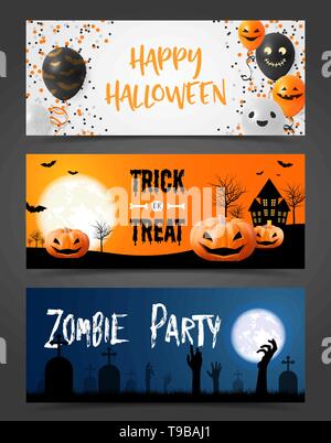 Happy Halloween banner vector set Illustration de Vecteur