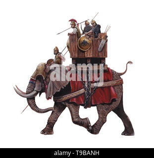 Illustration de l'éléphant de guerre, de l'armée de Carthage. L'acrylique illustration historique. Banque D'Images