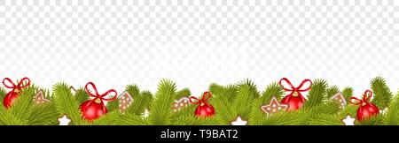 Guirlande de Noël avec des branches de sapin de Noël, et les cookies sur fond blanc Illustration de Vecteur