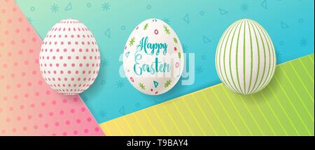 Les oeufs de Pâques sur fond de papier coloré avec motif mignon Illustration de Vecteur