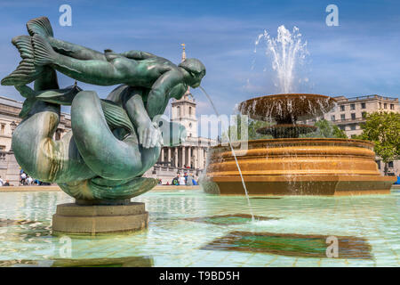 Trafalgar Square est une place publique dans la ville de Westminster, au centre de Londres. Il commémore la victoire de Lord Nelson à la bataille de Trafalgar en ty Banque D'Images