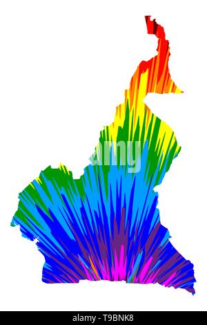 Cameroun - Carte est conçu rainbow abstract colorful pattern, République du Cameroun carte de color explosion, Illustration de Vecteur