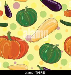 Coloré vecteur seamless pattern avec freehand légumes : aubergine, potiron, courges et courgettes. eps 10 Illustration de Vecteur