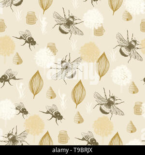 Seamless pattern design avec des abeilles Banque D'Images