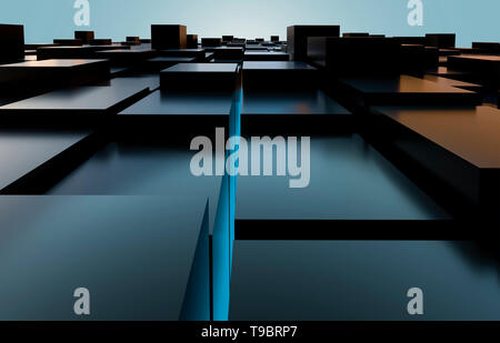 Cuboïdes Abstract illustration. La construction, de l'architecture, des concepts de construction, les toits de l'arrière-plan. Noir brillant et brillant cubes. Le rendu 3d. Banque D'Images