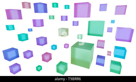 Cubes multicolore isolé sur blanc. Résumé Contexte de rendu 3d illustration. Banque D'Images