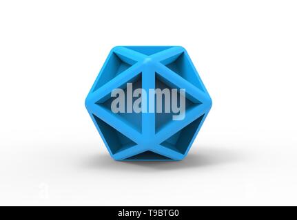 Le rendu 3D illustration d'un icosaèdre bleu clair 3d objet de forme géométrique Banque D'Images