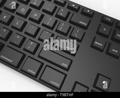 Le rendu 3D illustration Vue de dessus d'un clavier qwerty noir. Banque D'Images