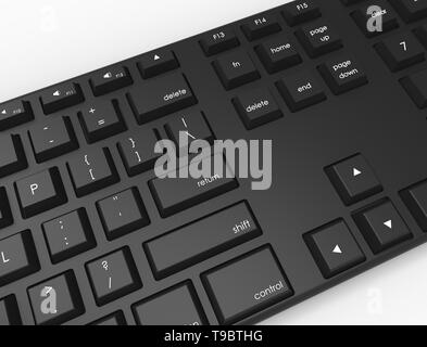 Le rendu 3D illustration Vue de dessus d'un clavier qwerty noir. Banque D'Images