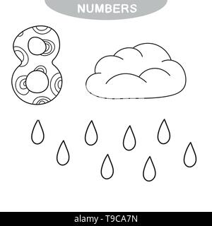 Jeu éducatif - l'apprentissage des chiffres. Numéro huit. Livre de coloriage pour les enfants d'âge préscolaire Illustration de Vecteur