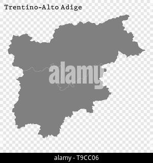 Carte de haute qualité de Trentin-Haut-Adige est un état de l'Italie, et les frontières des districts Illustration de Vecteur