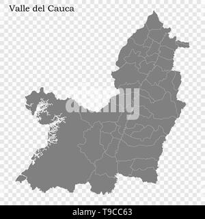 Carte de haute qualité de Valle del Cauca est un état de la Colombie, et les frontières des districts Illustration de Vecteur