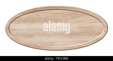 Conseil ovale vide faite de bois clair avec cadre en bois. Isolé sur fond blanc Banque D'Images