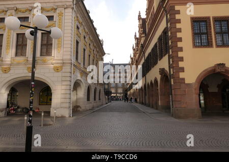 Rues étroites de la vieille ville de Leipzig, Allemagne Banque D'Images