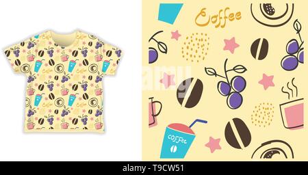 Motif café vector illustration pour le tissu sans couture shirt - vector Illustration de Vecteur