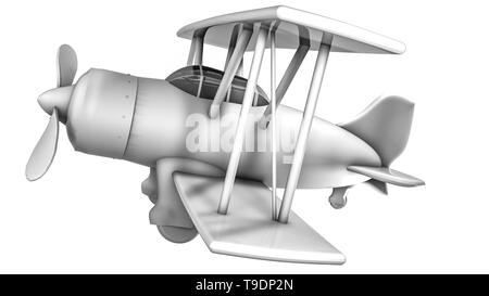 Avion sur un fond blanc. modèle biplan. Le rendu 3D Banque D'Images