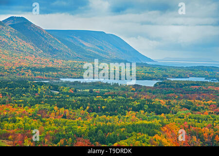 La forêt acadienne, à l'automne feuillage Parc National des Hautes Terres du Cap Breton en Nouvelle-Écosse, Canada Banque D'Images