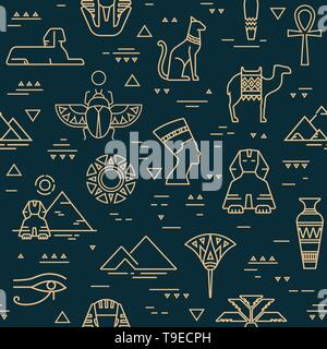 Modèle d'une sombre, des repères, des symboles et des signes de l'Égypte à partir de la icônes dans un style de ligne. Illustration de Vecteur